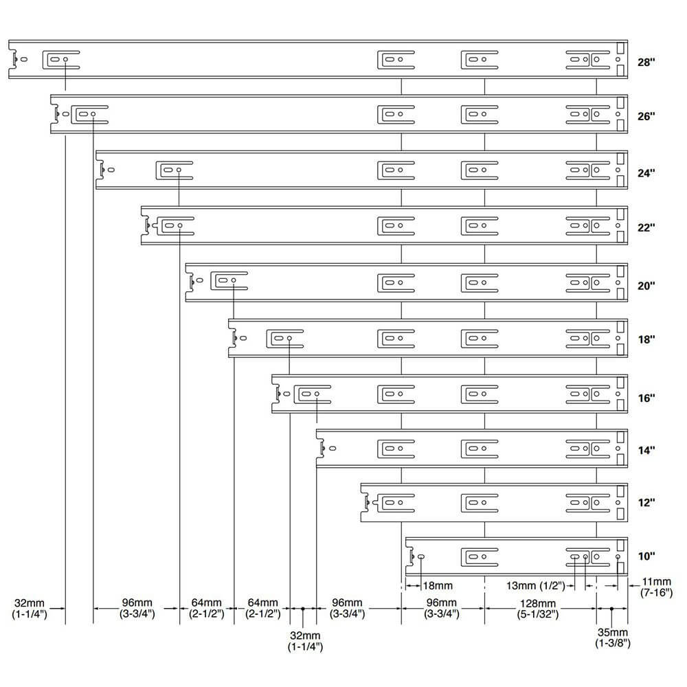 KV8400 Drawer Slide Dimensions